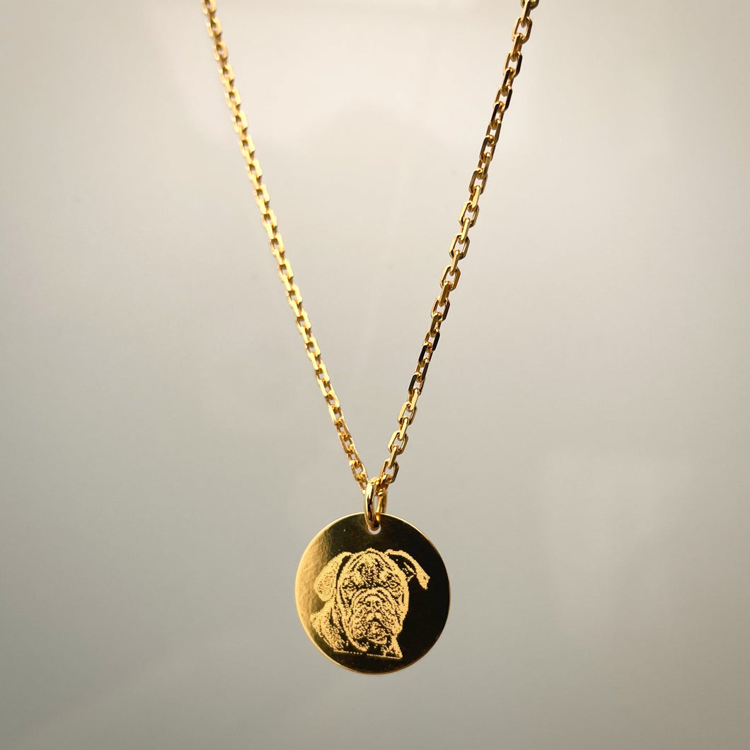 Necklace with pendant 15mm gold / photo engraving / NOW PRE-ORDER / AVAILABLE FROM 23.05.2022