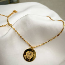 Load image into Gallery viewer, Necklace with pendant 15mm gold / photo engraving / NOW PRE-ORDER / AVAILABLE FROM 23.05.2022
