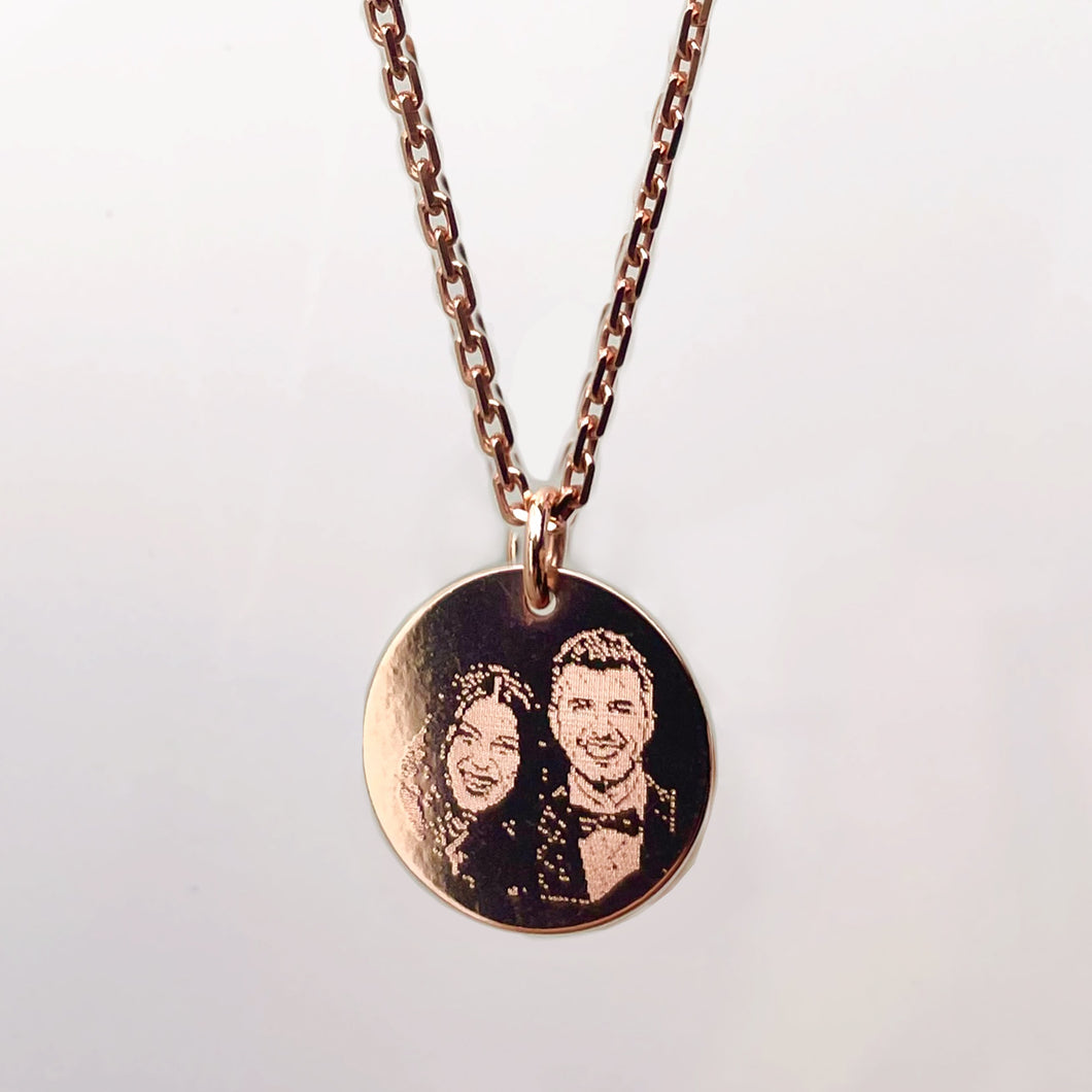 Necklace with pendant 15mm rose gold / photo engraving