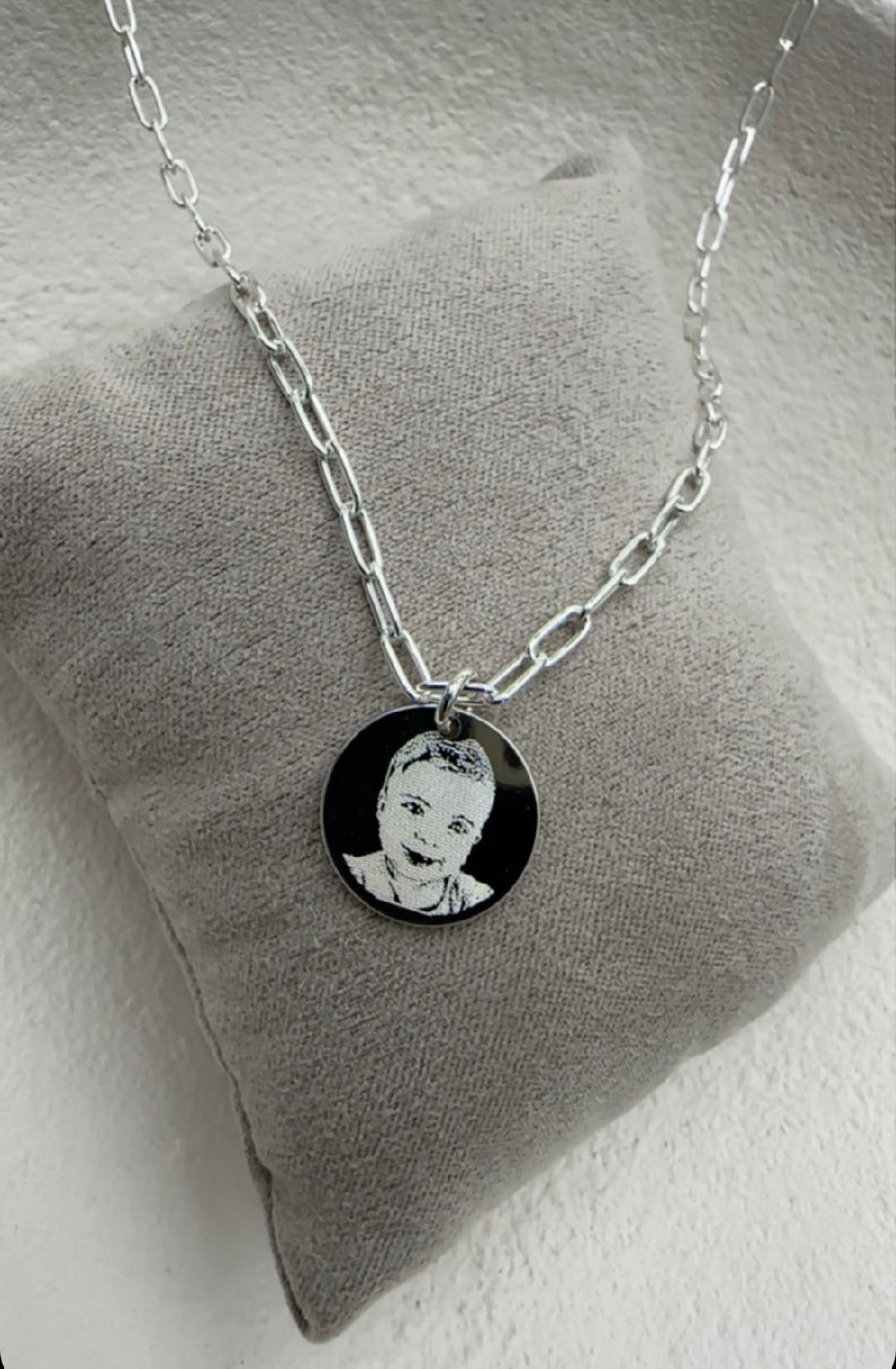 Necklace with pendant 15mm silver / photo engraving