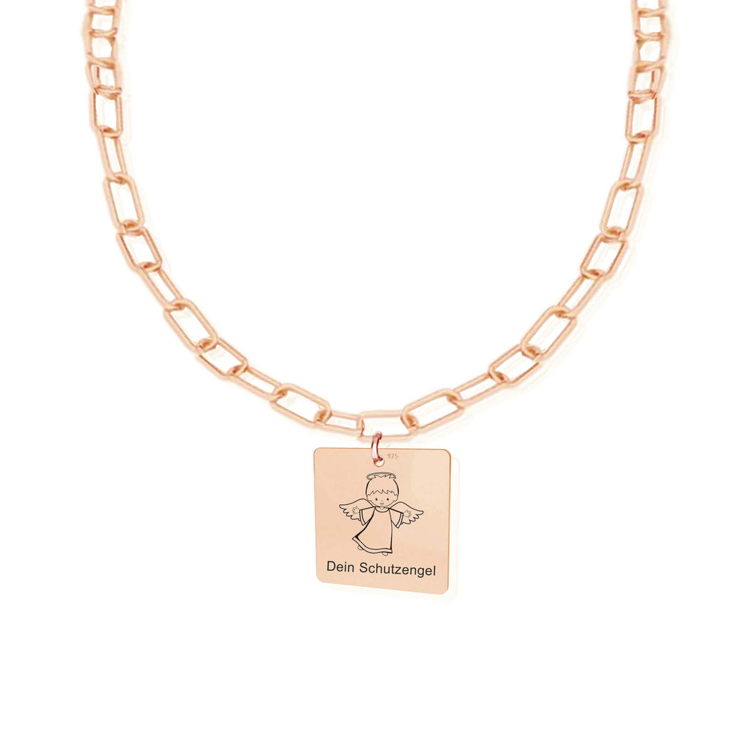 Necklace with pendant 15mm rose gold / text engraving /