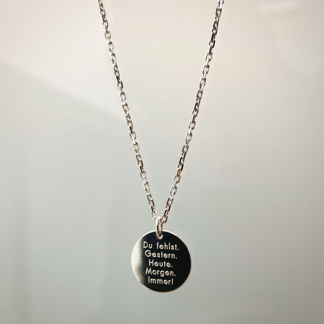 Necklace with pendant 15mm silver / text engraving